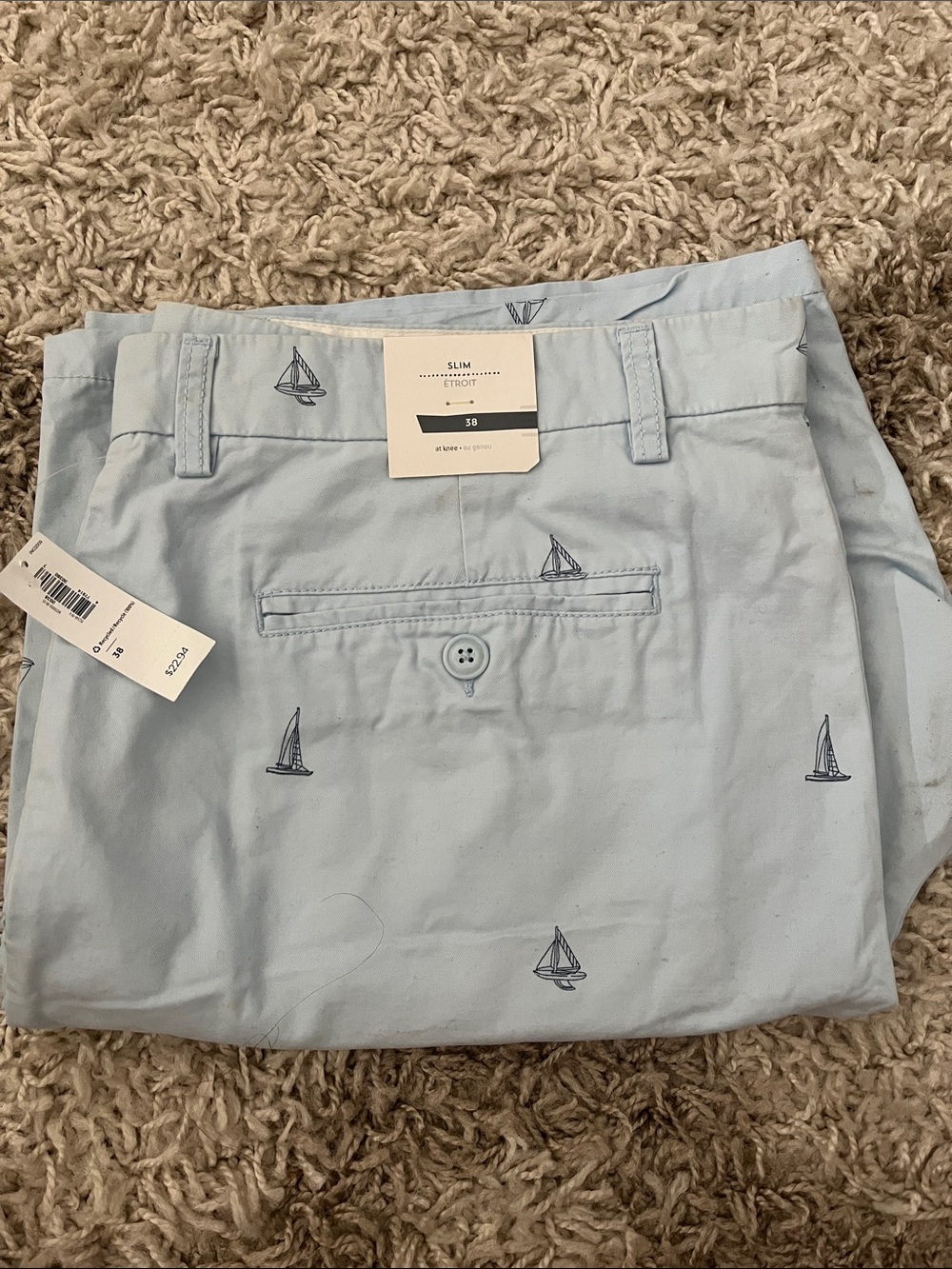 Old Navy Light Blue Embroidered Sailboat Slim Shorts
